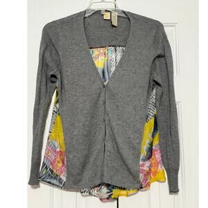 Yellow Bird Anthropologie Gray Cardigan with Multi-Print Sheer Back, Size M